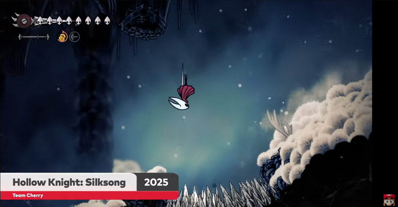 Several images of Hornet from Hollow Knight: Silksong doing some flips and jumps.