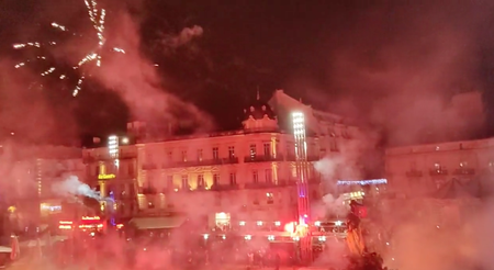 French supporters celebrate their team's win in the World Cup semifinals.