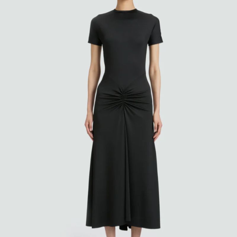 black ruched front dress