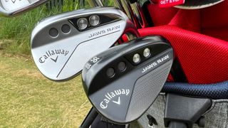 The Callaway Jaws Raw wedges in a golf bag