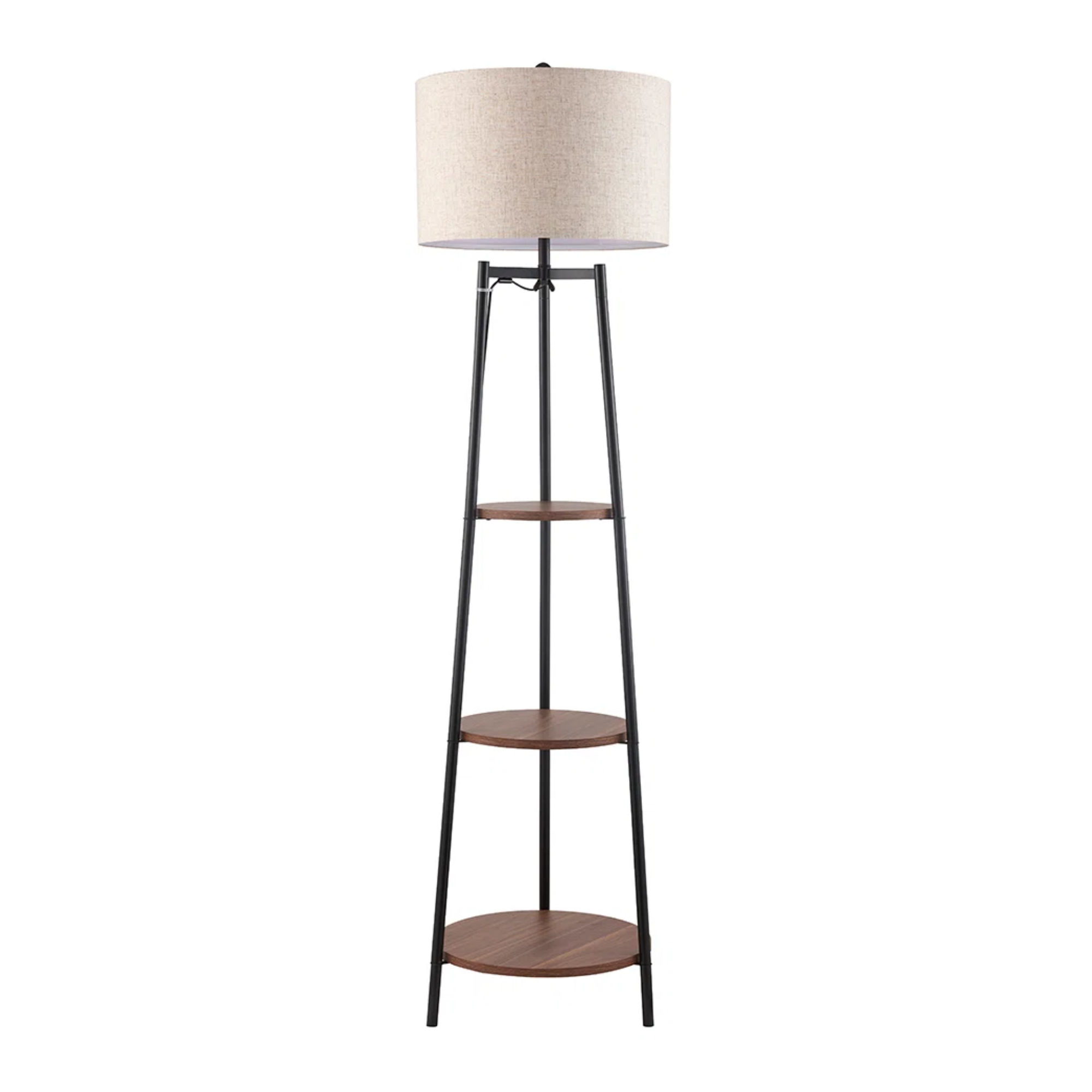 floor lamp with shelves and a linen shade