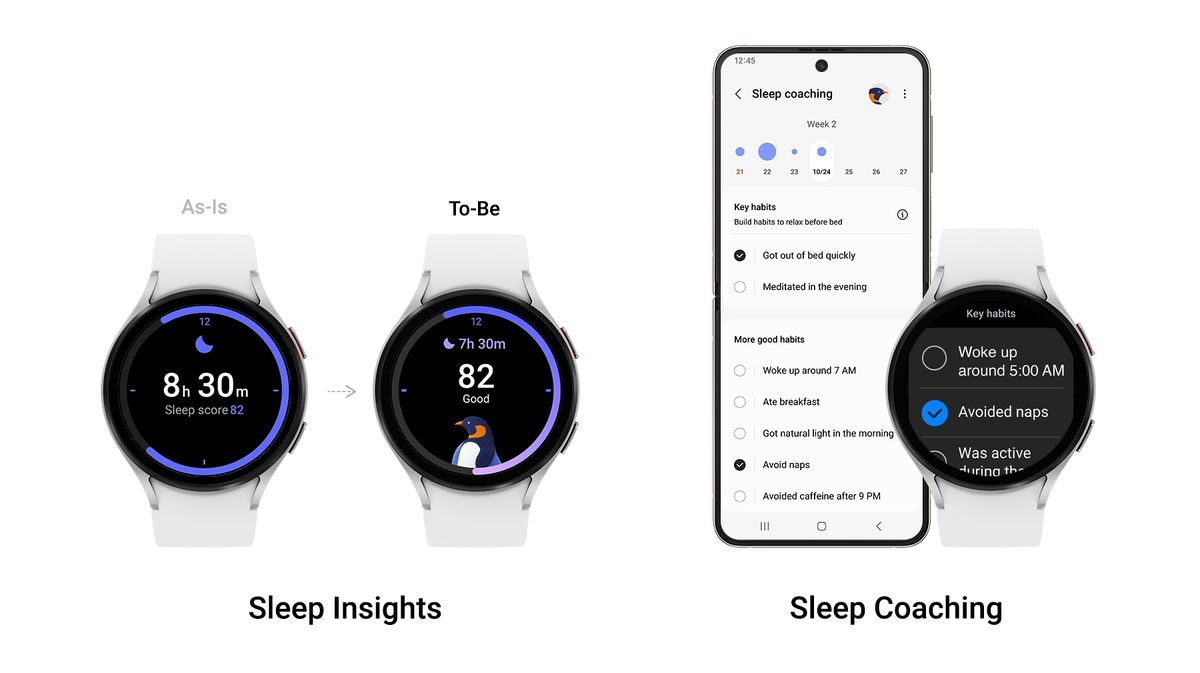 Images showing One UI Watch 5 on a Galaxy Watch
