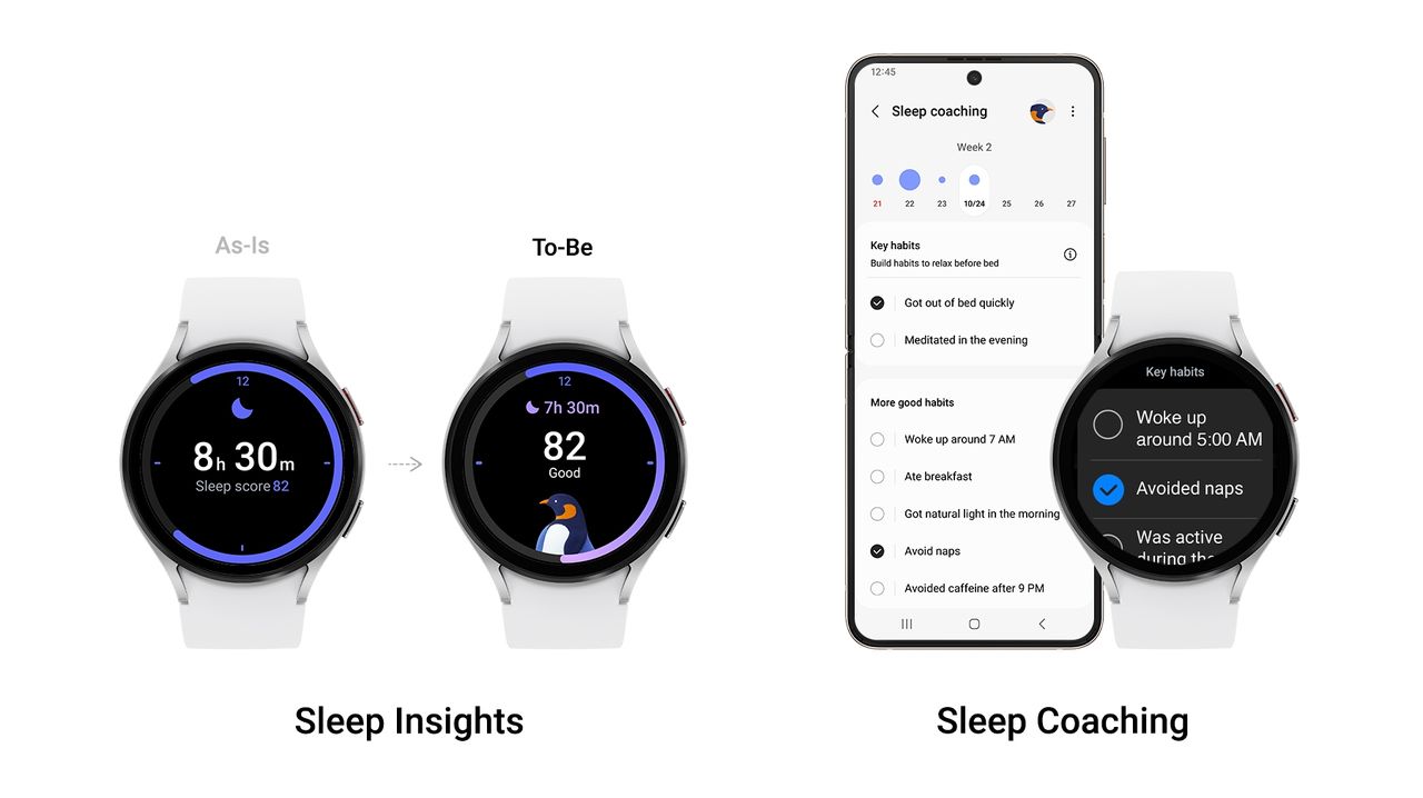 Images showing One UI Watch 5 on a Galaxy Watch