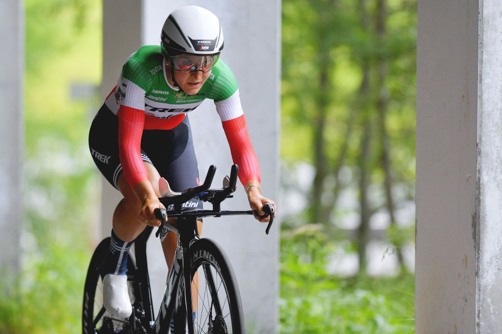 CASCATE DEL TOCE ITALY JULY 05 Elisa Longo Borghini of Italy and Team Trek Segafredo during the 32nd Giro dItalia Internazionale Femminile 2021 Stage 4 a 112km Individual Time Trial from Fondovalle to Cascate Del Toce 1714m ITT GiroDonne UCIWWT on July 05 2021 in Cascate Del Toce Italy Photo by Luc ClaessenGetty Images