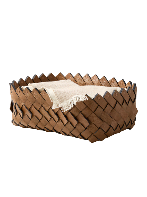 Willa Woven Saddle Leather Storage Basket Medium