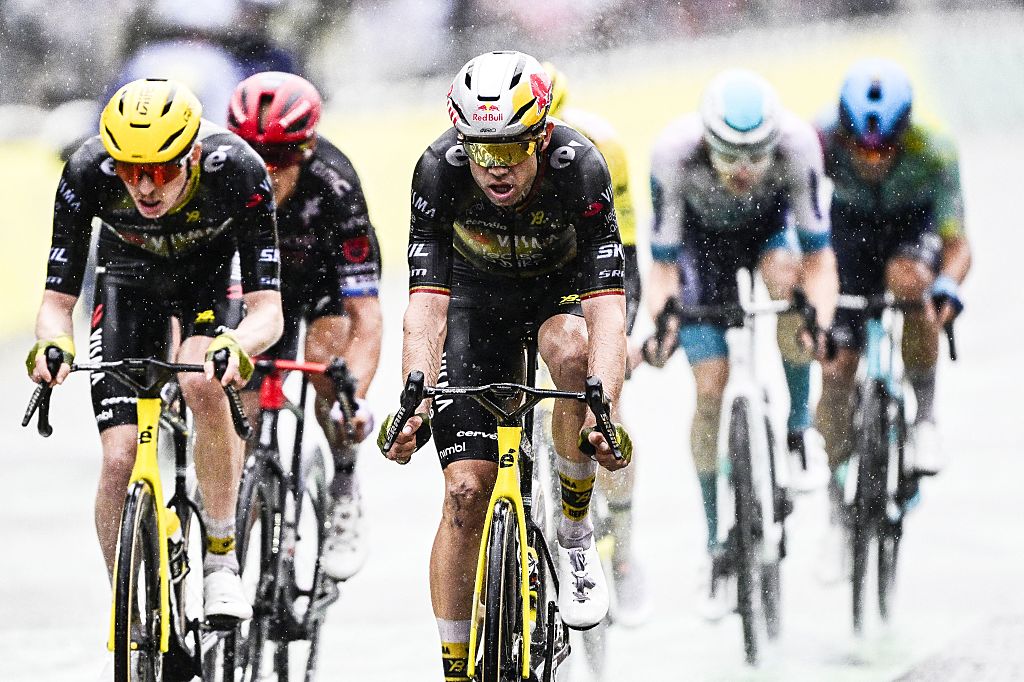 Belgian Wout van Aert of Team Visma-Lease a Bike pictured in action during stage 21 of the 2025 Tour de France cycling race, from Mantes-la-Ville to Paris (120km), on Sunday 27 July 2025 in France. The 112th edition of the Tour de France starts on Saturday 5 July in Lille, France, and will finish in Paris, France on the 27th of July. BELGA PHOTO DIRK WAEM (Photo by DIRK WAEM / BELGA MAG / Belga via AFP)