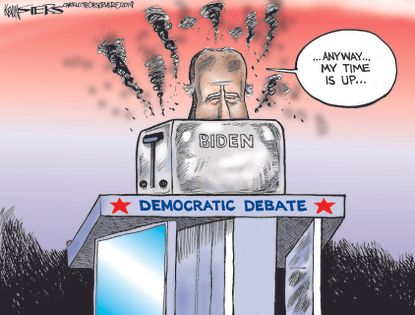 Political Cartoon U.S. Biden Toast Democratic Debates