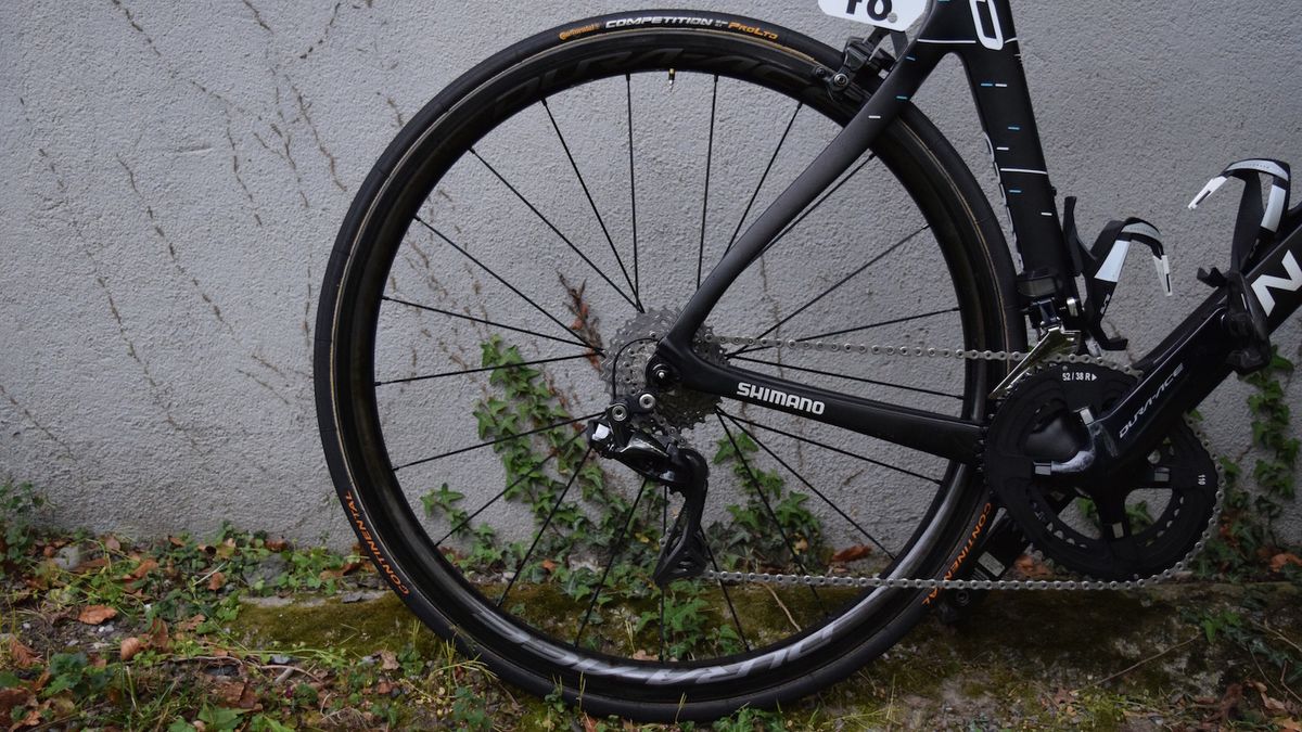 The Shimano Dura-Ace 9100 24mm rear wheel
