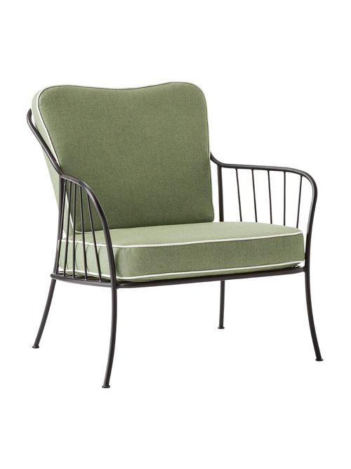 Welling Black Metal Outdoor Lounge Chair with Green Sunbrella&reg; Cushions
