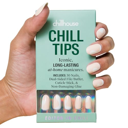 Chillhouse - Chill Tips, Press on Nails Kit - Editor in Chill (oval) - 30 Nail Shapes &amp;amp; Sizes - Up to 2 Weeks of Wear - Customizable Fit - Reusable - Latina Founded &amp;amp; Women Owned - Beauty &amp;amp; Self Care