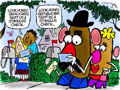 Political Cartoon U.S. democrats gop covid stimulus potato head