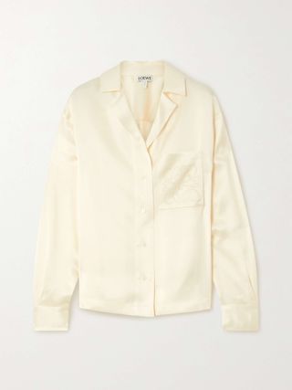 Embroidered Silk-Charmeuse Shirt