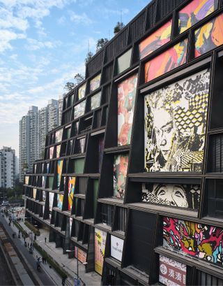 Facade showing art work outside the Thomas Heatherwick's 1000 Trees development in Shanghai