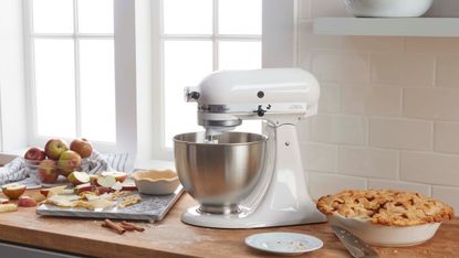 KitchenAid classic stand mixer next to apple pie