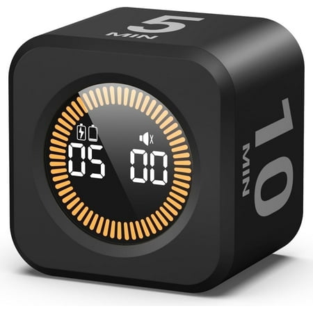 Kadams Pomodoro Visual Timer Cube, 5,10,25,50 Minute Countdown Timer, Pomodoro Timer With Mute &amp;amp; Ring Alert for Productivity, Home, Kitchen, School, Office &amp;amp; Focus, Black