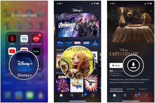 Launch Disney+, find movie, tap Download