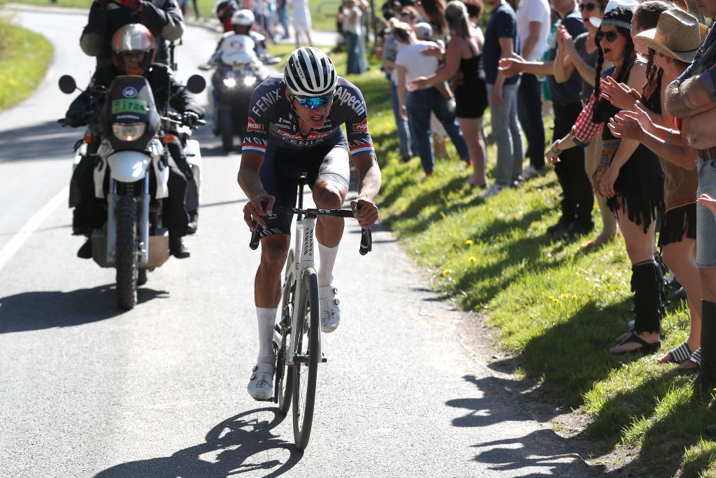 ROUBAIX FRANCE APRIL 17 Mathieu Van Der Poel of Netherlands and Team AlpecinFenix attacks in the chase group during the 119th ParisRoubaix 2022 Mens Elite a 2572km one day race from Compigne to Roubaix ParisRoubaix WorldTour on April 17 2022 in Roubaix France Photo by Bas CzerwinskiGetty Images