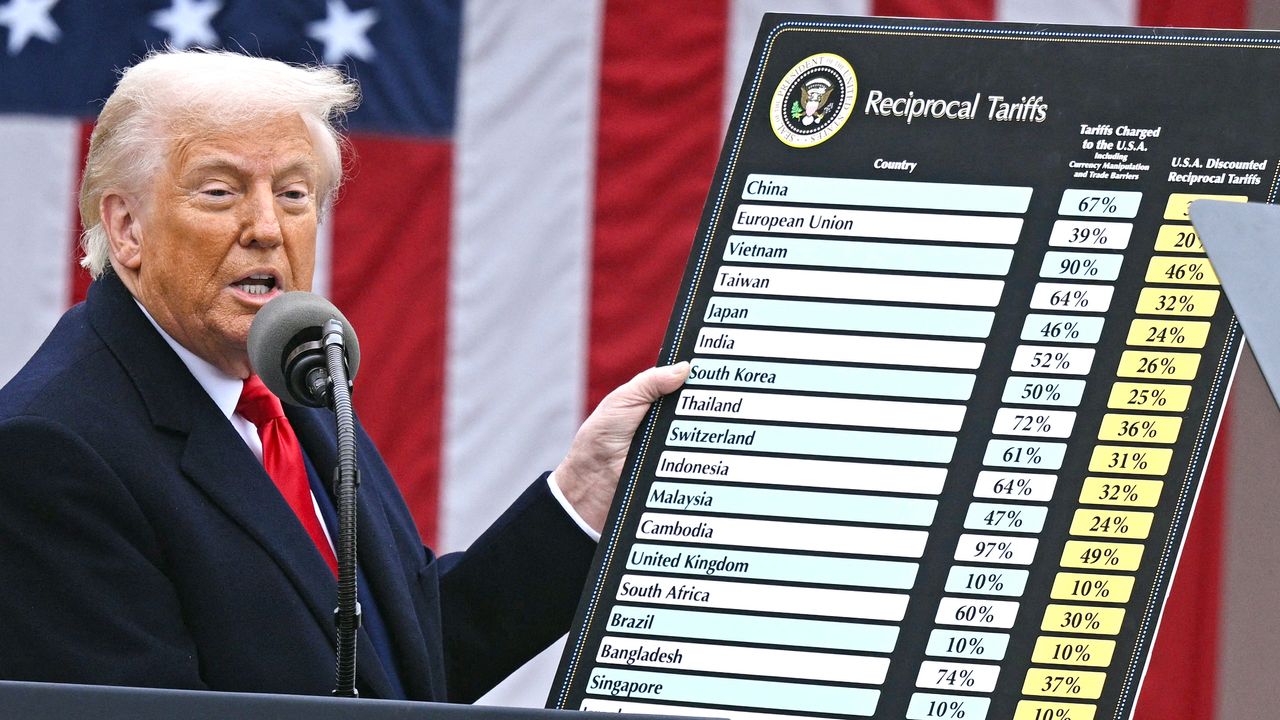 US President Donald Trump holds a chart as he delivers remarks on reciprocal tariffs during an event in the Rose Garden entitled "Make America Wealthy Again" at the White House in Washington, DC, on April 2, 2025. Trump geared up to unveil sweeping new "Liberation Day" tariffs in a move that threatens to ignite a devastating global trade war. Key US trading partners including the European Union and Britain said they were preparing their responses to Trump's escalation, as nervous markets fell in Europe and America. (Photo by Brendan SMIALOWSKI / AFP)