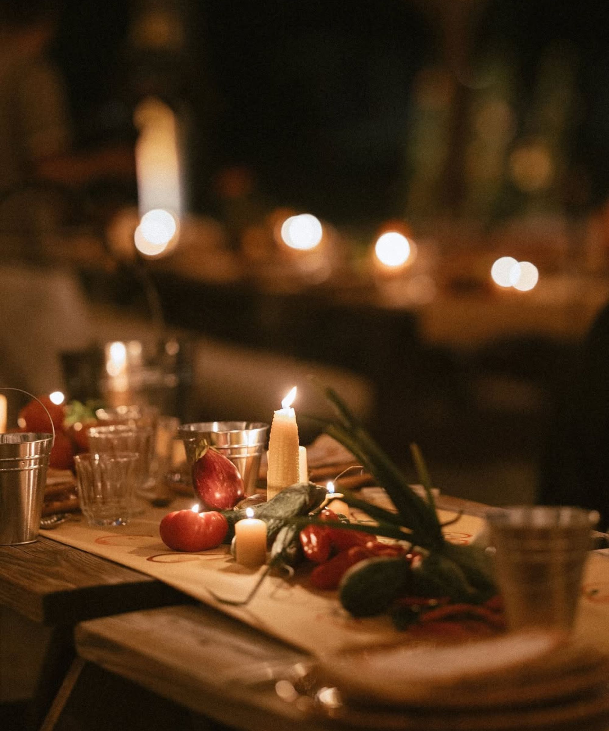 outdoor dinner table with candles