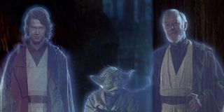 Anakin, Yoda and Obi-Wan as Force Ghosts at the end of Return of the Jedi