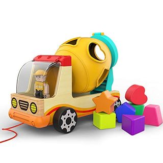 Top Bright Wooden Shape Sorter for Toddler 1 2 Year Old Boy Gifts, Childrens Learning Car Toy for One Year Old Girl