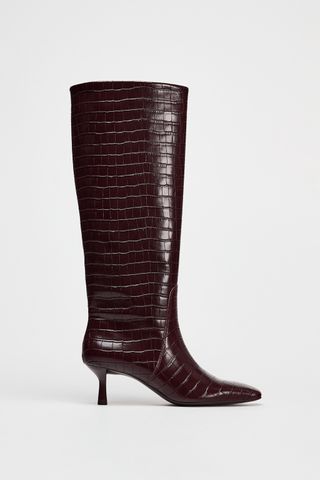 Thin Heel Embossed Boots