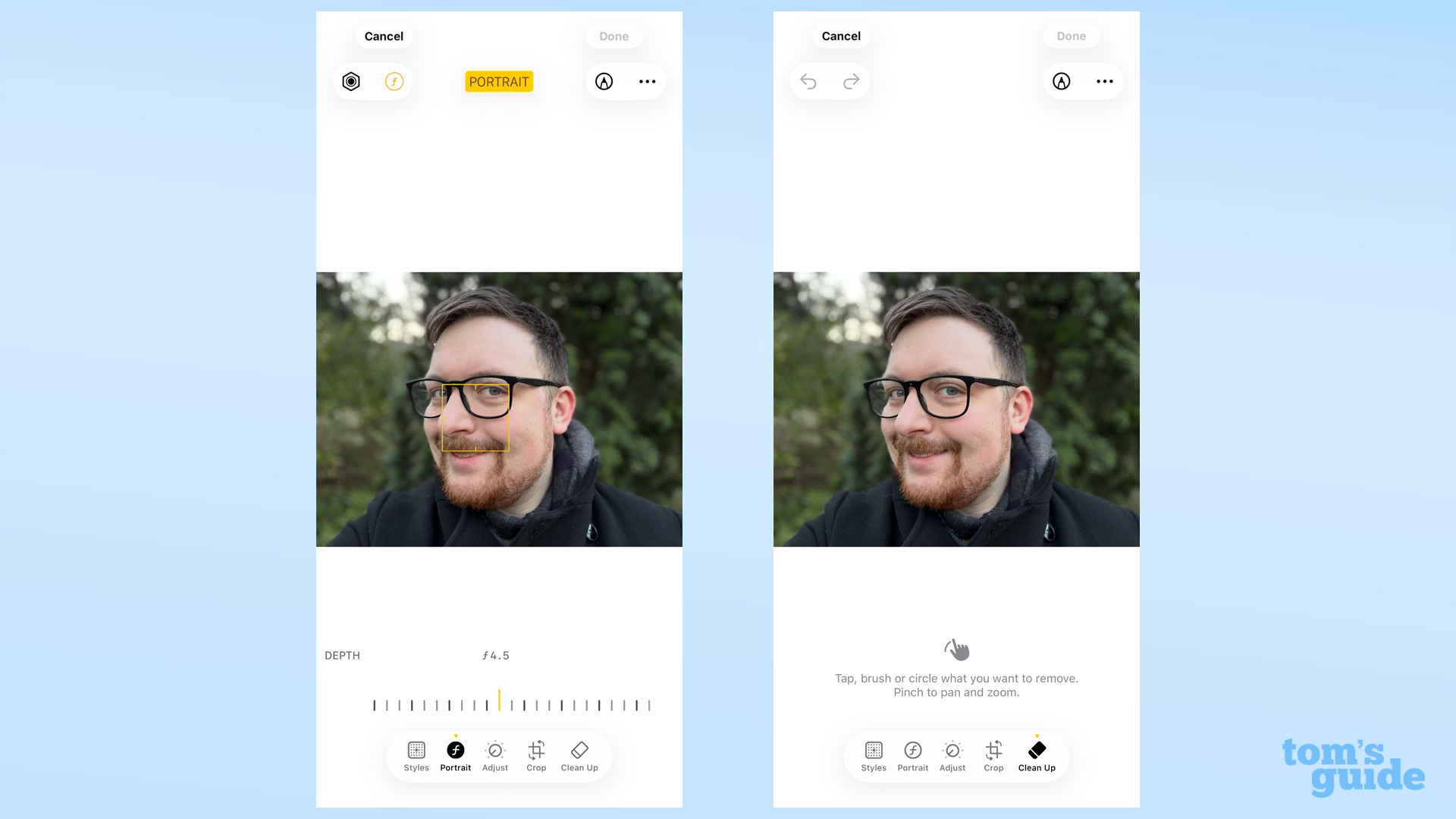 Opening the Clean Up tool in iOS Photos in iOS 26