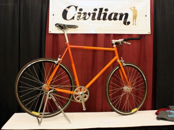Civilian showed off this orange fixie - but equipped with proper brakes front and rear to avoid traffic collisions.