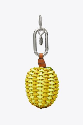 Tory Burch Leather Woven Lemon Key Ring