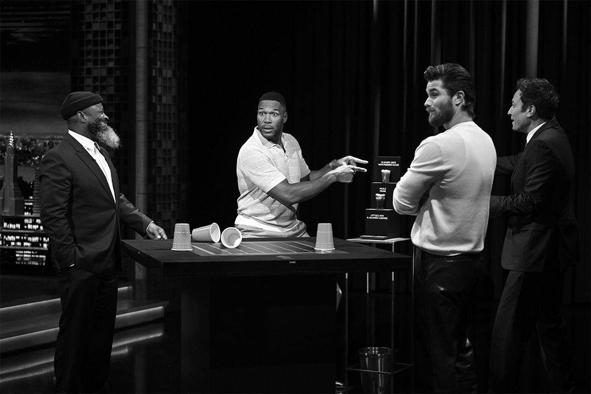 Chase Stokes playing a game on the Jimmy Fallon show.