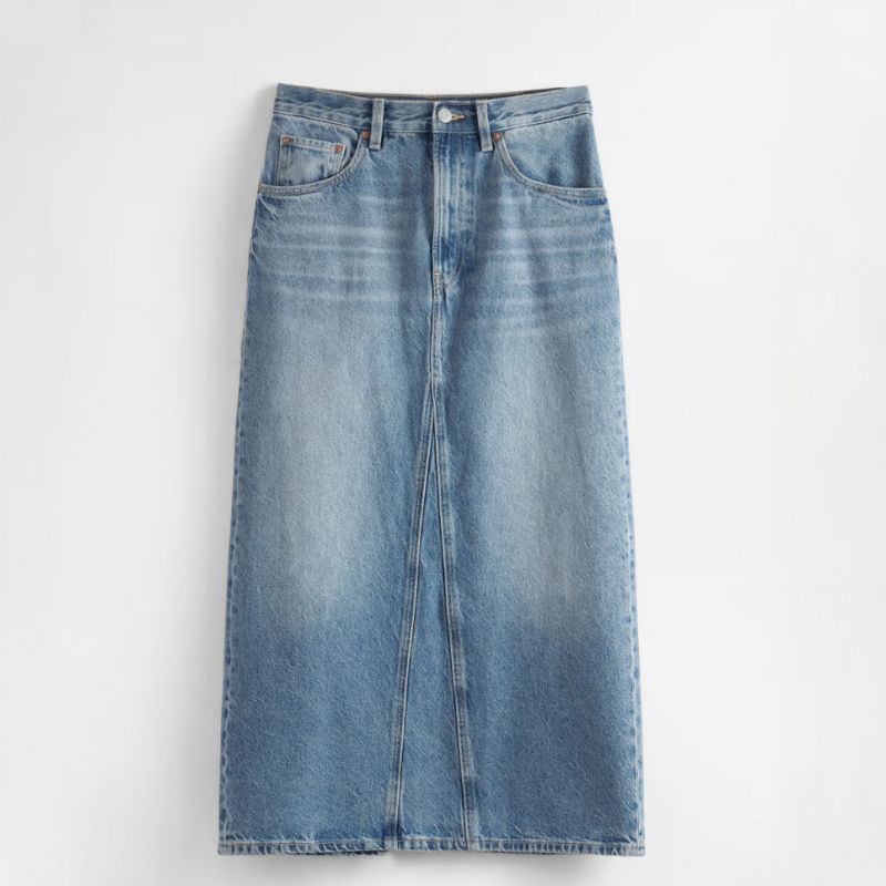 A cutout of a long denim skirt from & Other Stories