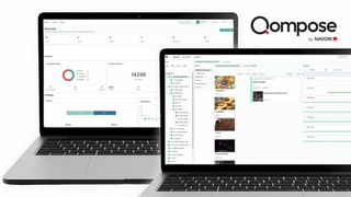 The new Qompose digital signage solution on two laptops.