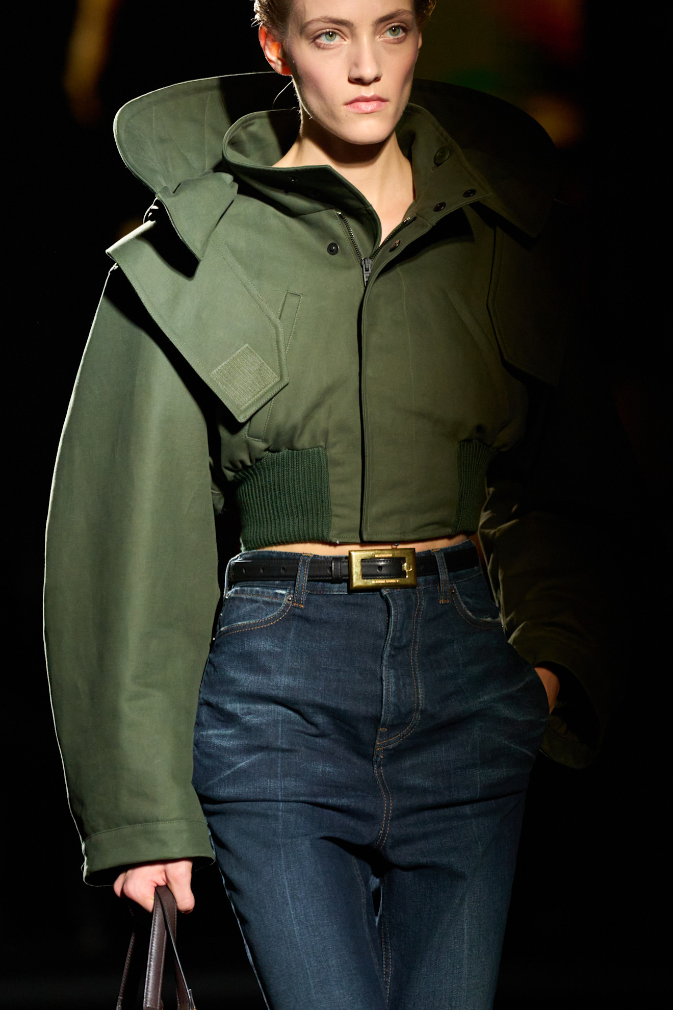 A model tested the colorblocking trend on the Balenciaga Fall 2026 runway