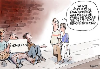 Political Cartoon Bill de Blasio Ignoring Problems Homelessness New York