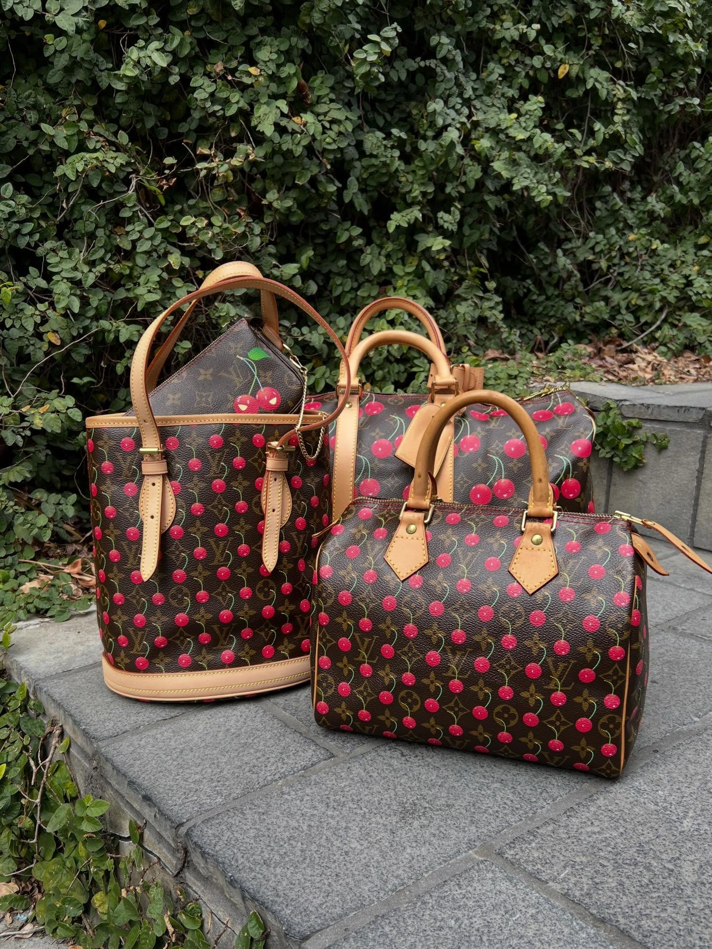 Photo of red cherry Louis Vuitton vintage bag from vintage store in Tokyo.