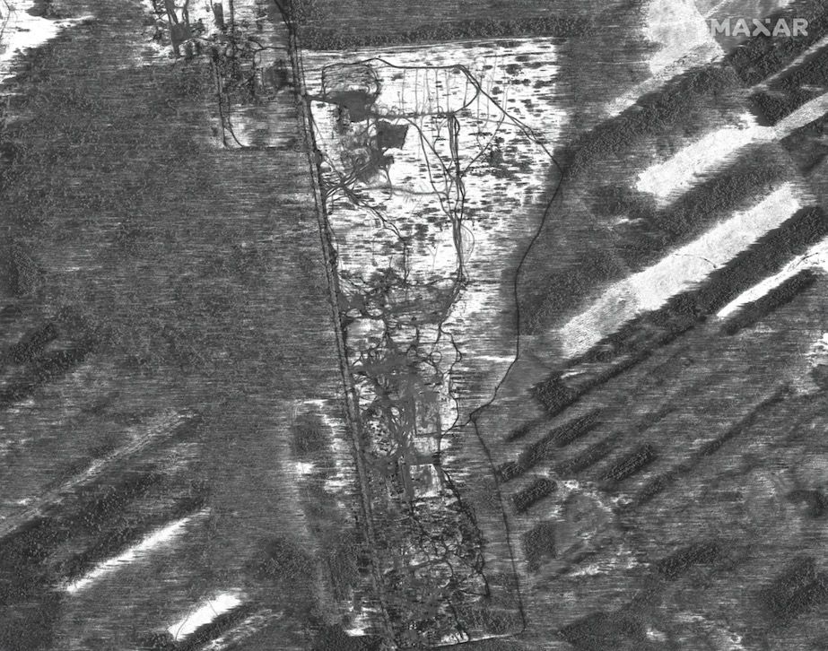 This image, snapped on Feb. 22, 2022, by Maxar&rsquo;s Worldview-1 satellite, shows an overview of new deployments at Pochep, Russia.