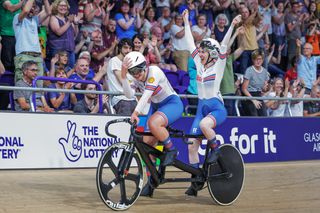 Jenny Holl and Sophie Unwin on a tandem