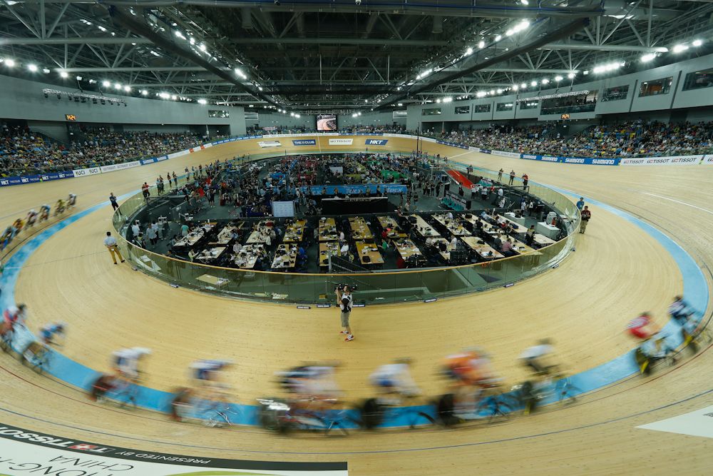 Cyclists compete in the Women's Points Race on Day 5 in 2017 UCI Track Cycling World Championships at Hong Kong Velodrome