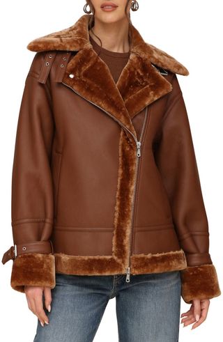 Oversize Faux Shearling Moto Jacket