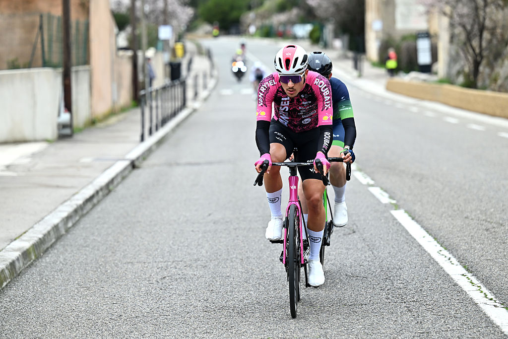 SAINT-VICTORET, FRANCE - FEBRUARY 13: Arnaud Tendon of Switzerland and Team Van Rysel Roubaix leads the breakaway during the 10th Tour de la Provence 2026, Stage 1 a 163km stage from Marseille to Saint-Victoret on February 13, 2026 in Saint-Victoret, France. (Photo by Billy Ceusters/Getty Images)