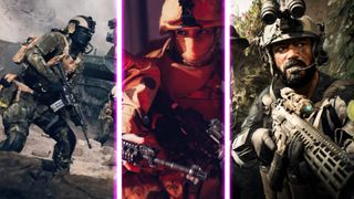 Battlefield 6, three screens of soldiers, cut into thirds