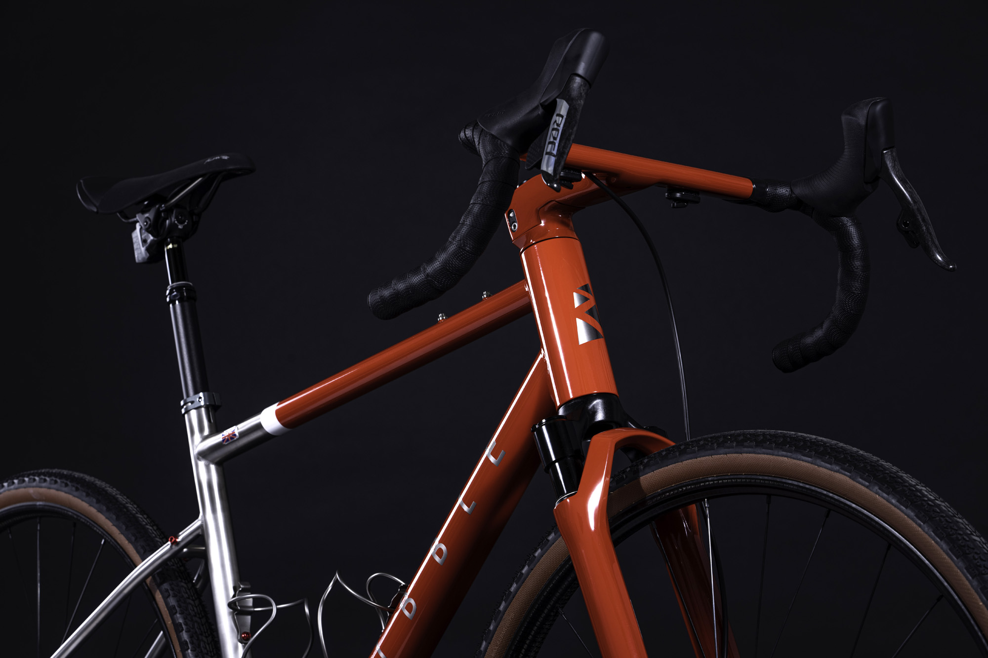 Deyail of Ribble Ti Gravel prototype bike featuring a range of SRAM XPLR components