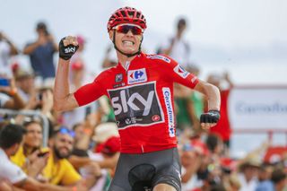 Chris Froome celebrates a stage victory at the Vuelta a España.