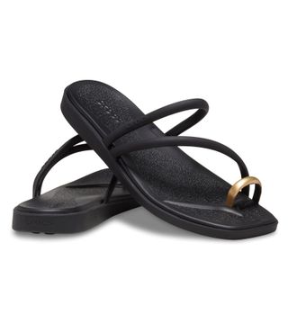 Crocs Women's Miami Toe Loop Sandals Flat, Metallic Black, 10