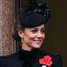 Catherine, Princess of Wales looks on from a balcony during the annual Service Of Remembrance at The Cenotaph on November 10, 2024 in London, England. Each year members of the British Royal Family join politicians, veterans and members of the public to remember those who have died in combat