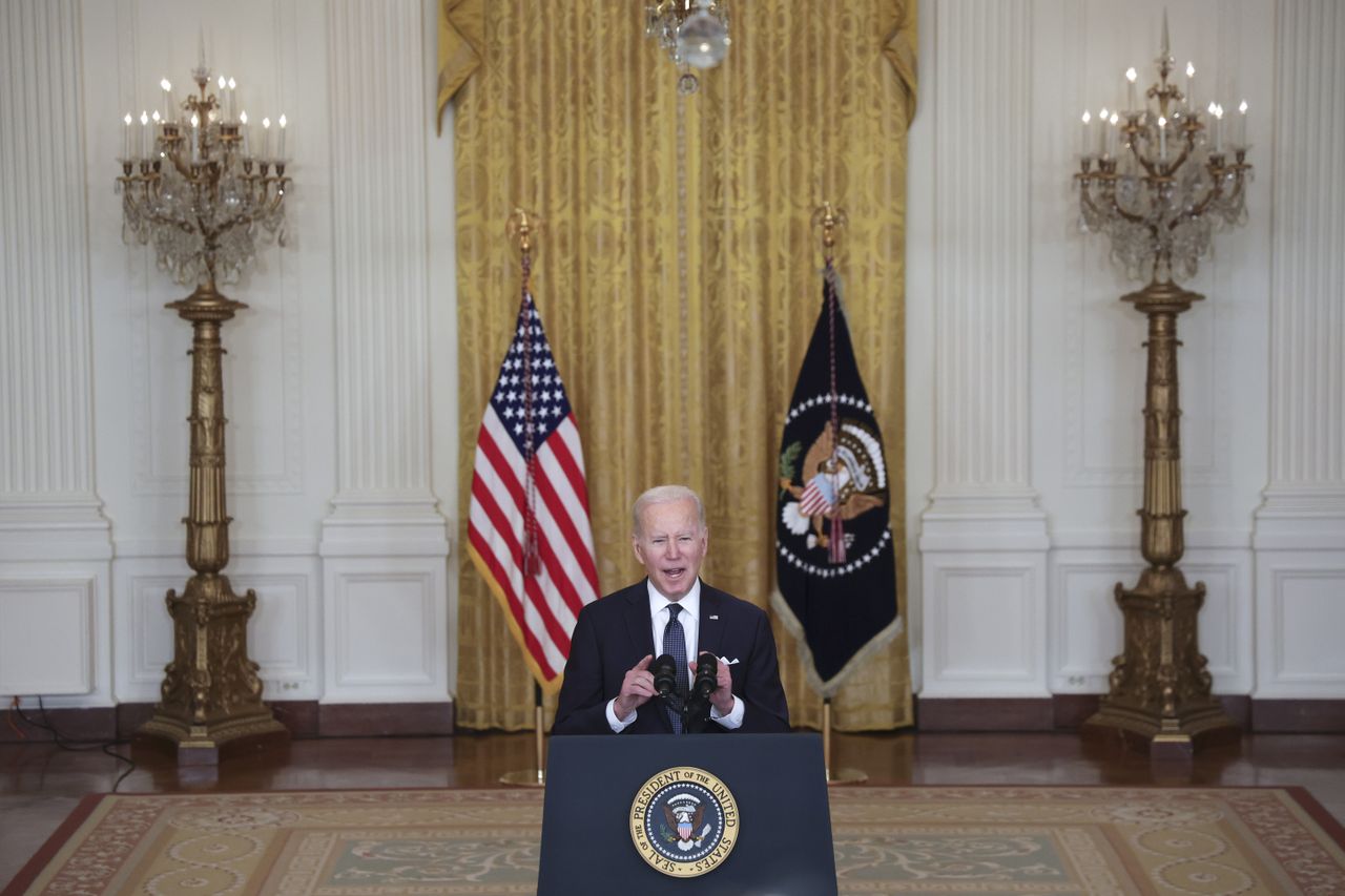 Biden delivers remarks on Russia and Ukraine on Feb. 15, 2022