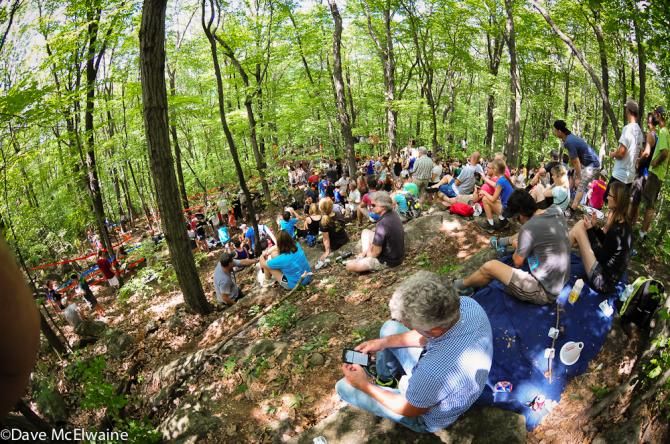 Spectators lined the course at the top of the mountain