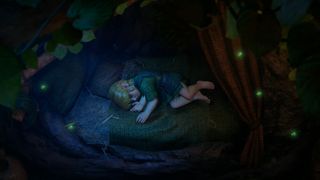 The Legend of Zelda: Ocarina of Time remake screenshot showing a sleeping Link.