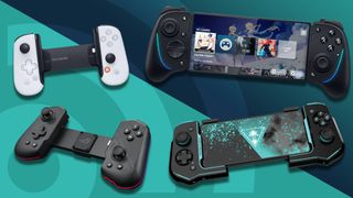 Some of the best mobile controllers on a colorful background.