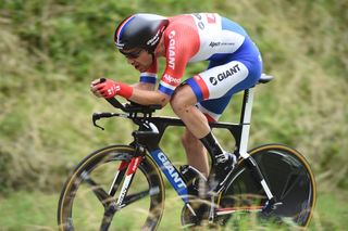 TOM DUMOULIN in action during the Stage Nine ITTof the 2015 Tour de Suisse